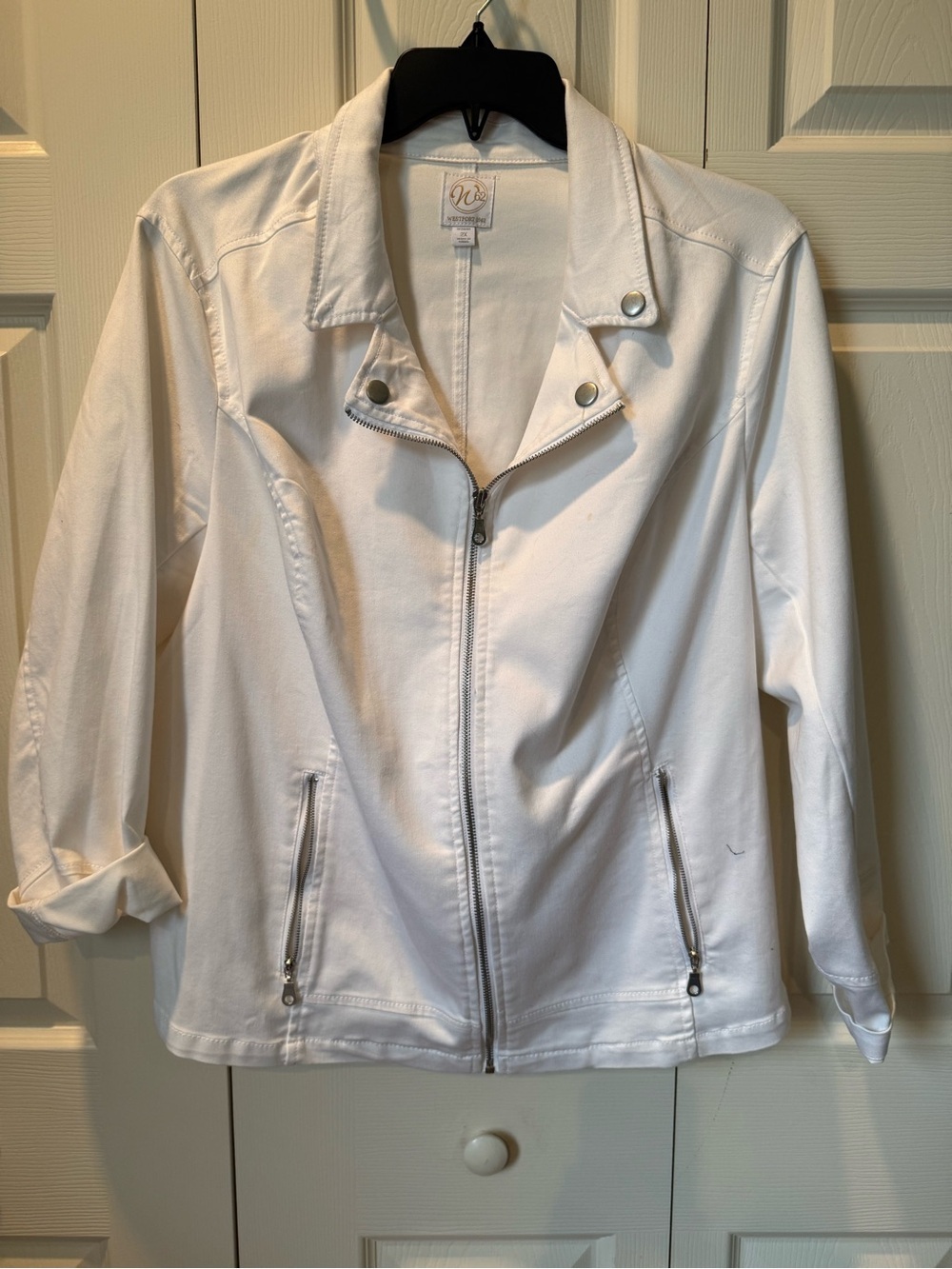 # Westport 2X White Cotton Zip-Front Bomber Jacket